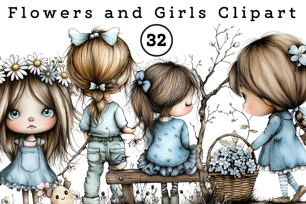 Flowers and Girls Clipart, an Illustration by CreationArt (Photo 1 of 6)