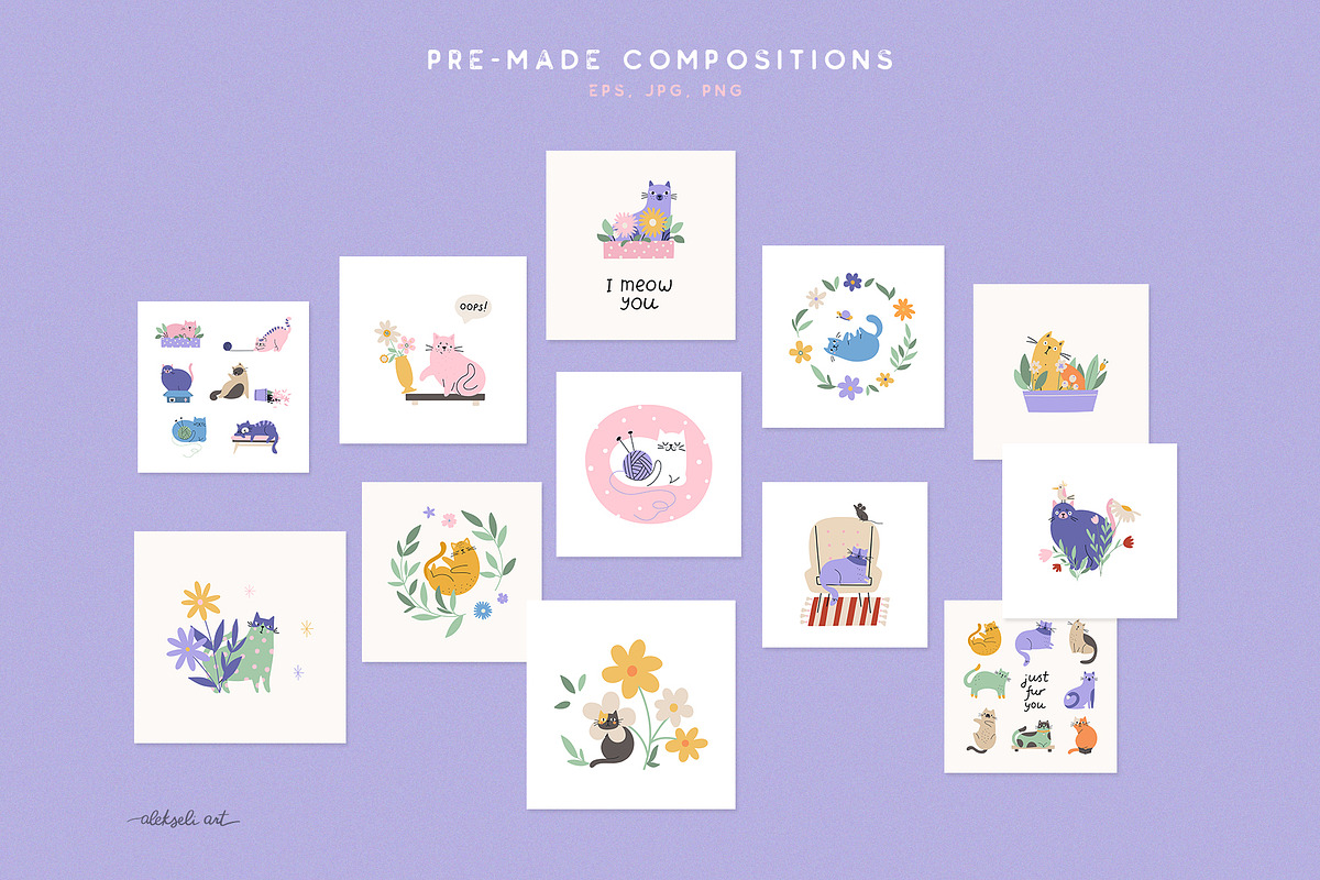 Cats and Flowers Illustrations, an Animal Illustration by AlekseliArt (Photo 6 of 11)
