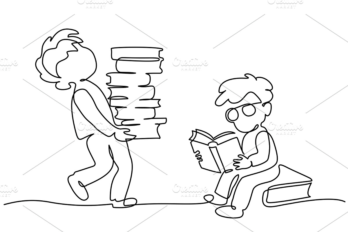Two boys pupils sitting and standing, an Education Illustration by Valenty (Photo 1 of 3)