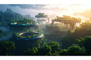 Futuristic eco-city with floating, an Architecture Photo by Igor Tichonow