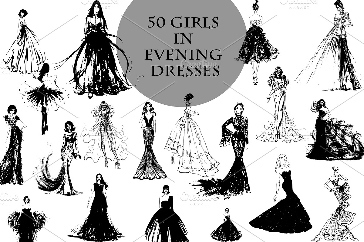 50 beautiful girls in evening dresse, a Decorative Illustration by AnastasiyaOleynik (Photo 1 of 7)