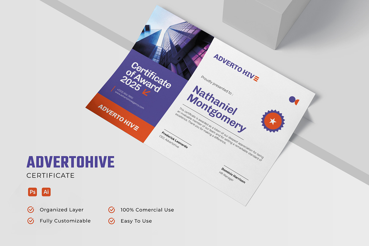 Advertohive Agency - Certificate, a Print Template by Esensifiksi.studio (Photo 2 of 3)