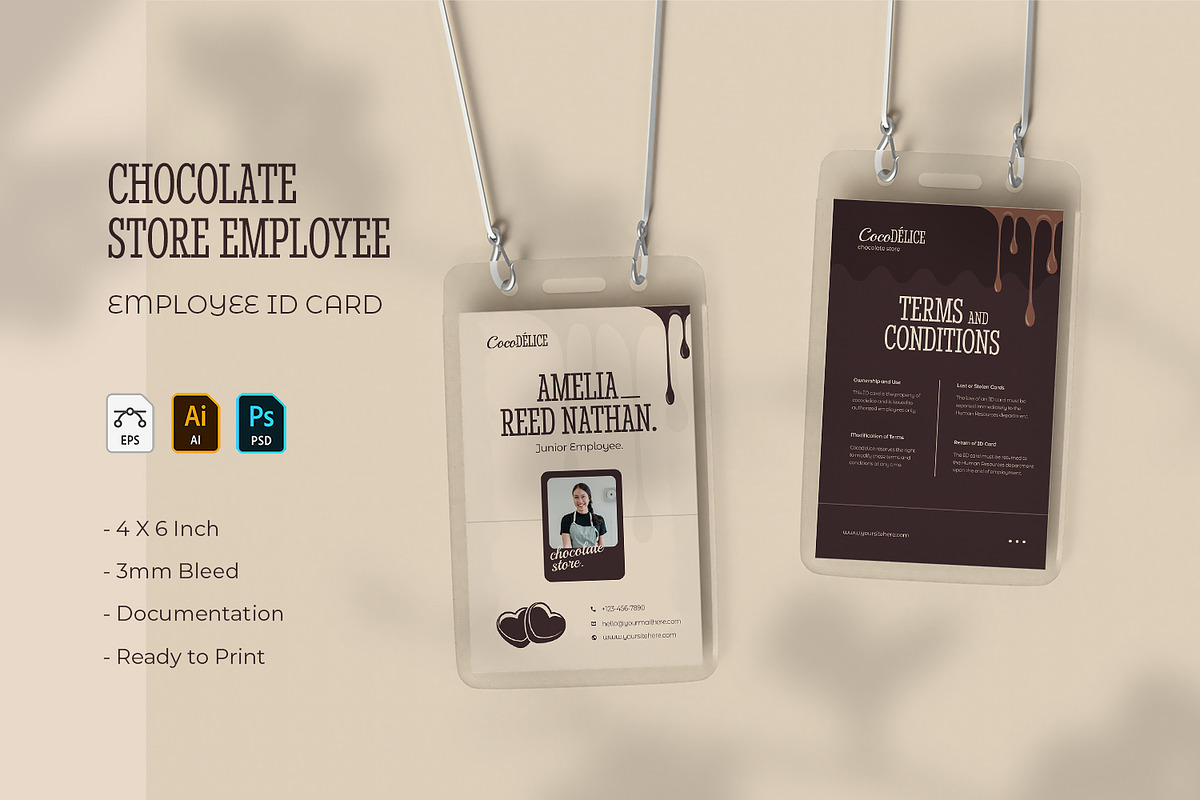 Chocolate Store Employee - ID Card, a Card Template by VUNIRA