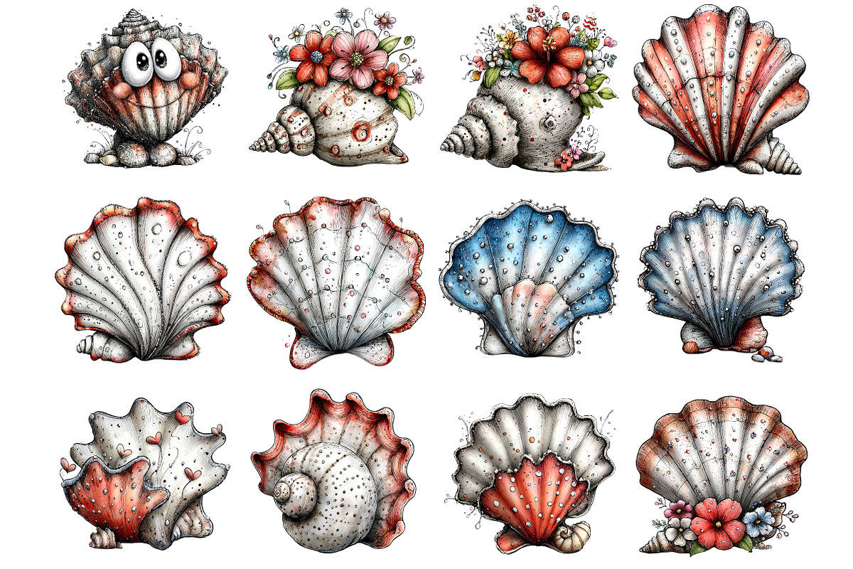 Whimsical Summer Seashell Clipart, an Illustration by DreamArtGraphic (Photo 4 of 4)