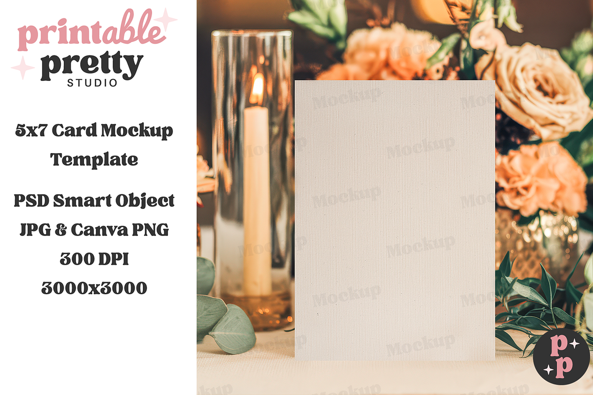 Candlelight Wedding Card Mockup PSD, a Product Mockup by Printable Pretty Studio (Photo 1 of 7)