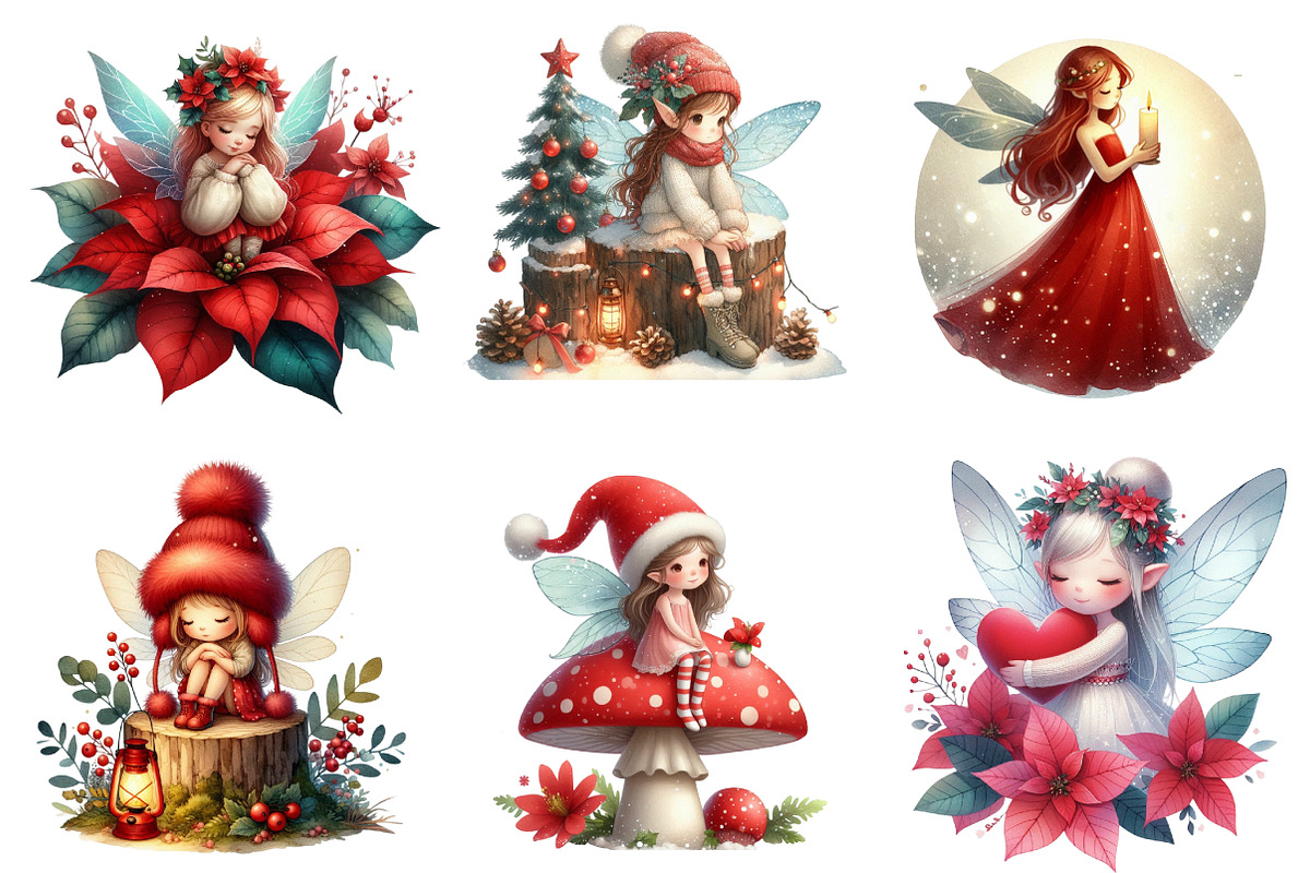 Watercolor Christmas Fairy Clipart, an Illustration by SinaCreation (Photo 5 of 7)