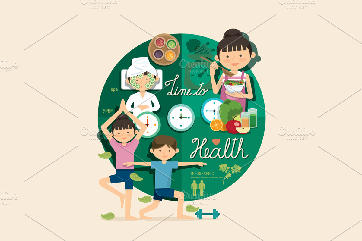 Boy and girl time to health, a Food Illustration by Feelplus Creator