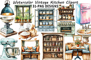 Watercolor Vintage Kitchen Clipart, an Illustration by Daily.Designs (Thumbnail 1 of 7)