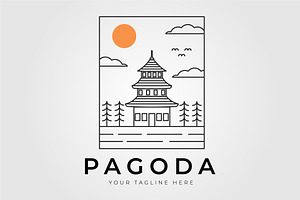 japan temple pagoda line art logo, an Object Graphic by Rizkaarishandy_shop