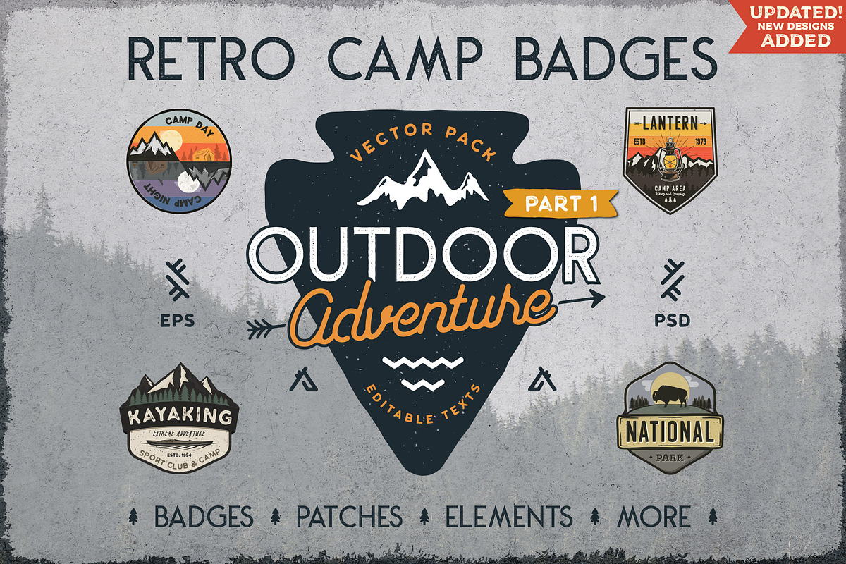Vintage Camp Badges Sticker Pack, a Branding & Logo Template by JeksonGraphics (Photo 1 of 11)