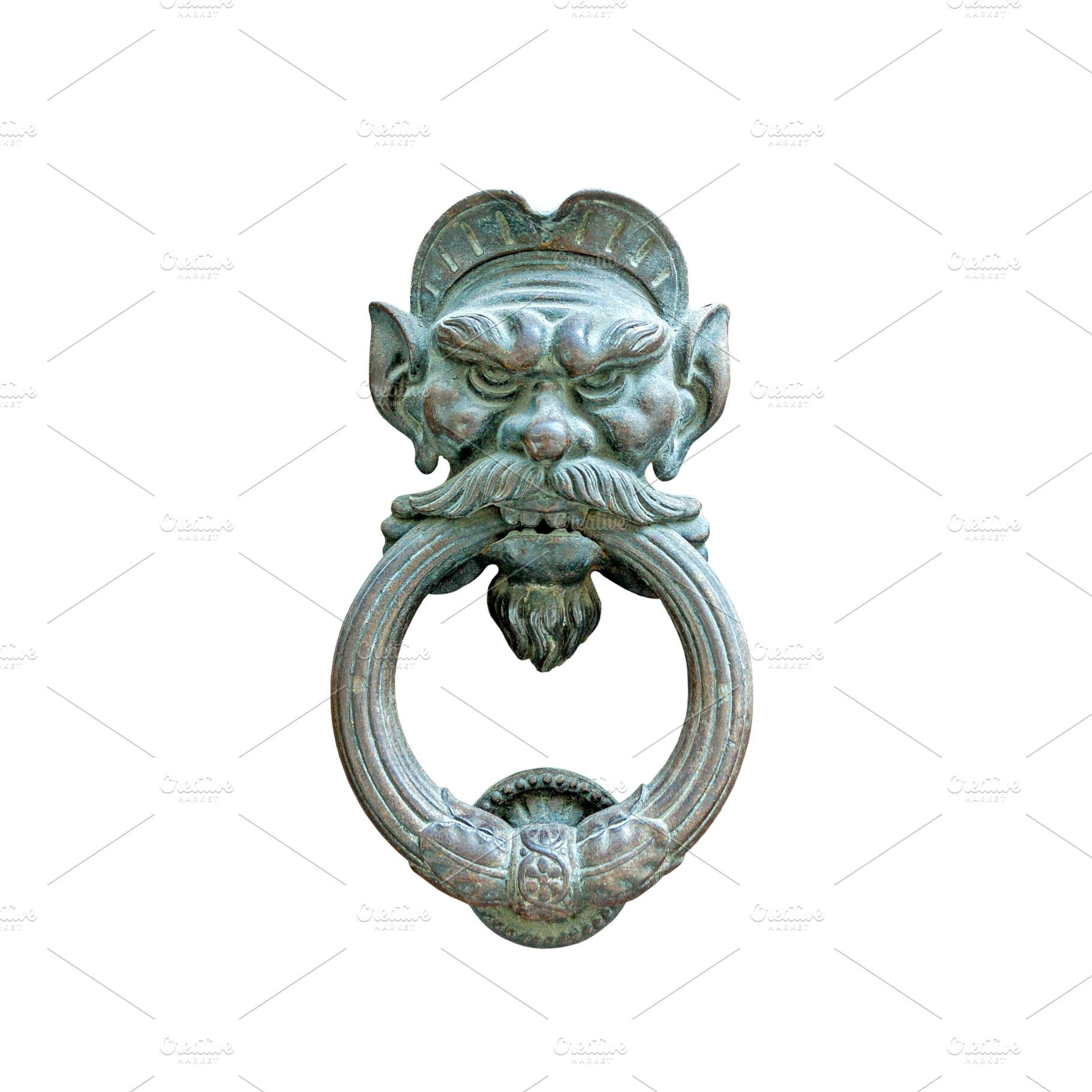 Ancient lion head doorknob isolated, an Architecture Photo by BOOCYS