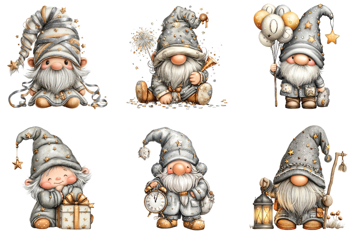 Sparkling New Year Gnome Clipart, an Illustration by CraftArtStudio (Photo 4 of 6)