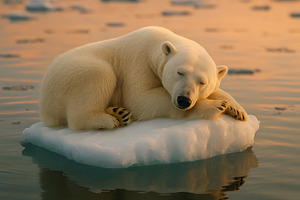 Polar bear sleeping on small floating ice block, an Animal Photo by GoodGoods