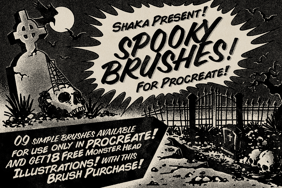 SPOOKY BRUSHES FOR PROCREATE!, a Brush Add-On by SHAKA (Photo 1 of 5)