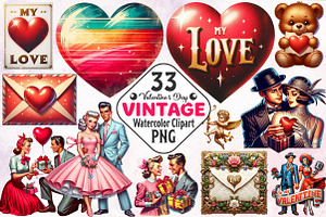 Vintage Valentine Clipart Retro png, an Illustration by RobertsArt