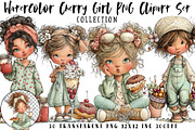 Cherry Girl PNG Clipart Set, a Seasonal Illustration by OK Design (Thumbnail 1 of 6)