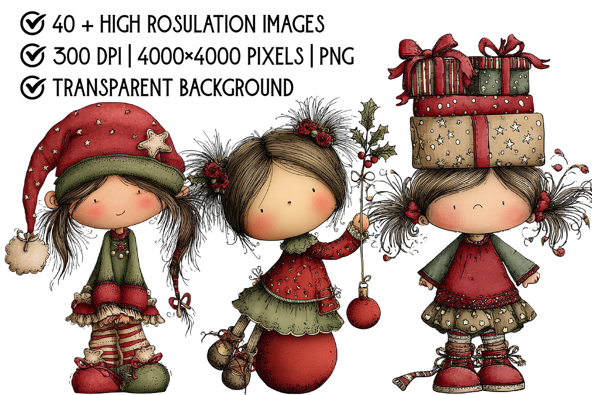 Whimsical Christmas Girl Clipart, an Illustration by Pixels.Craft (Photo 4 of 6)