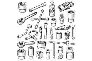 Socket Wrenches and Tools Set, an Object Graphic by RT Studio