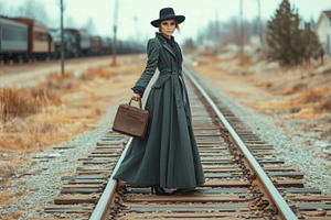 Woman in coat on tracks, a Photo by Beautiful things