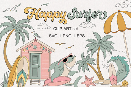 Happy Surfer Clipart set