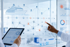 Healthcare professionals analyzing digital graph showing virus s, a Photo by Dvoevnore photos