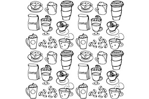 Vector Coffee Doodle Pattern