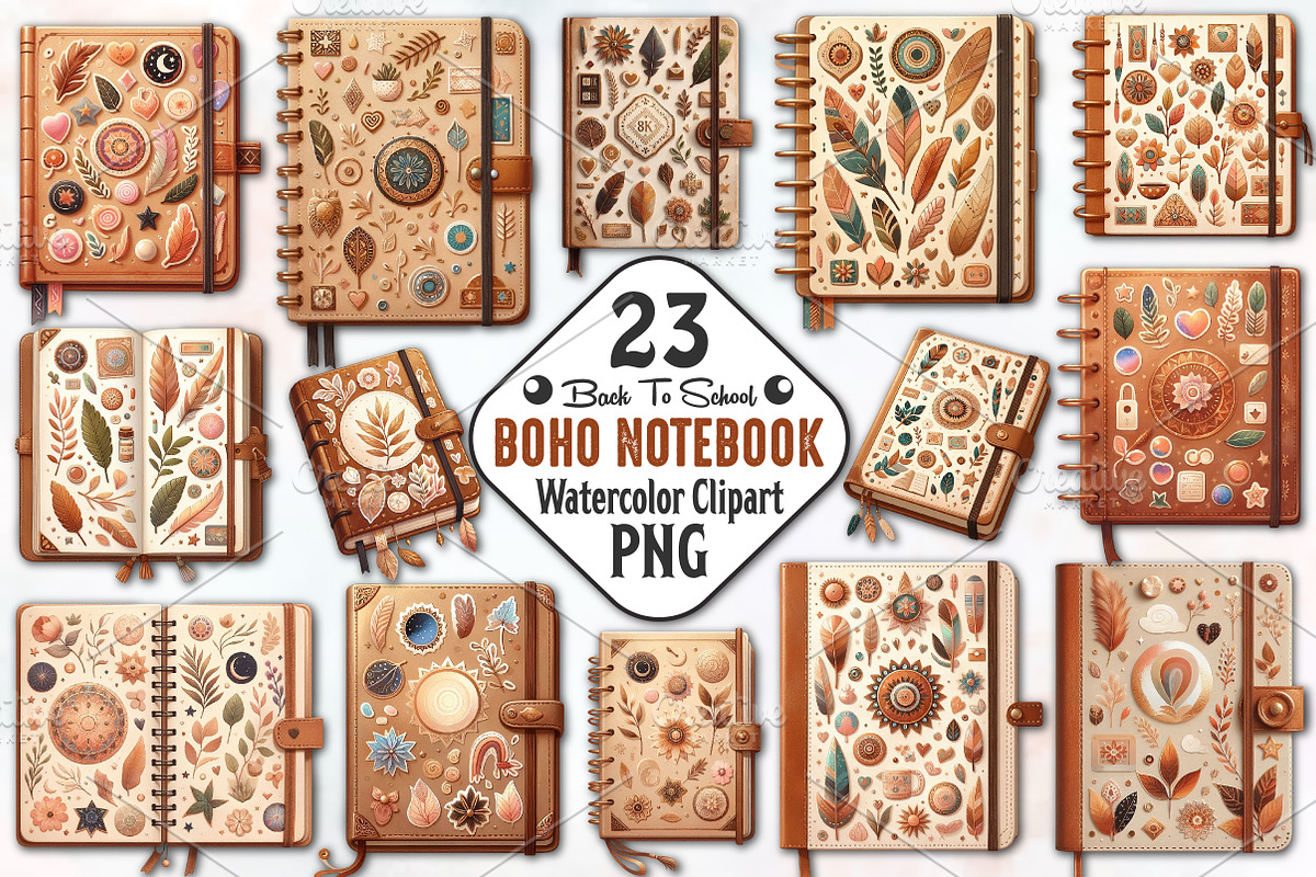 Boho Notebook PNG, Back To School, an Illustration by RobertsArt (Photo 1 of 7)