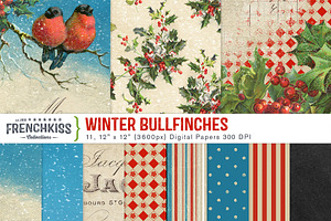 Winter Bullfinches Digital Papers
