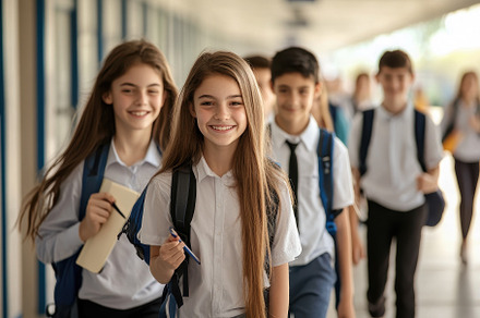 Students walking down the corridor, a Photo by Pavel_design