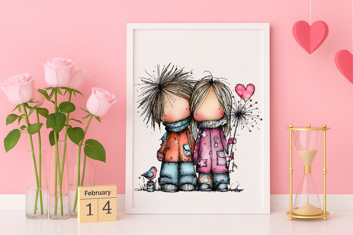 Whimsical Valentine Couple Clipart, an Illustration by Canvas Craft (Photo 5 of 6)