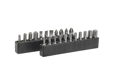 Screwdriver bit set close-up, white
