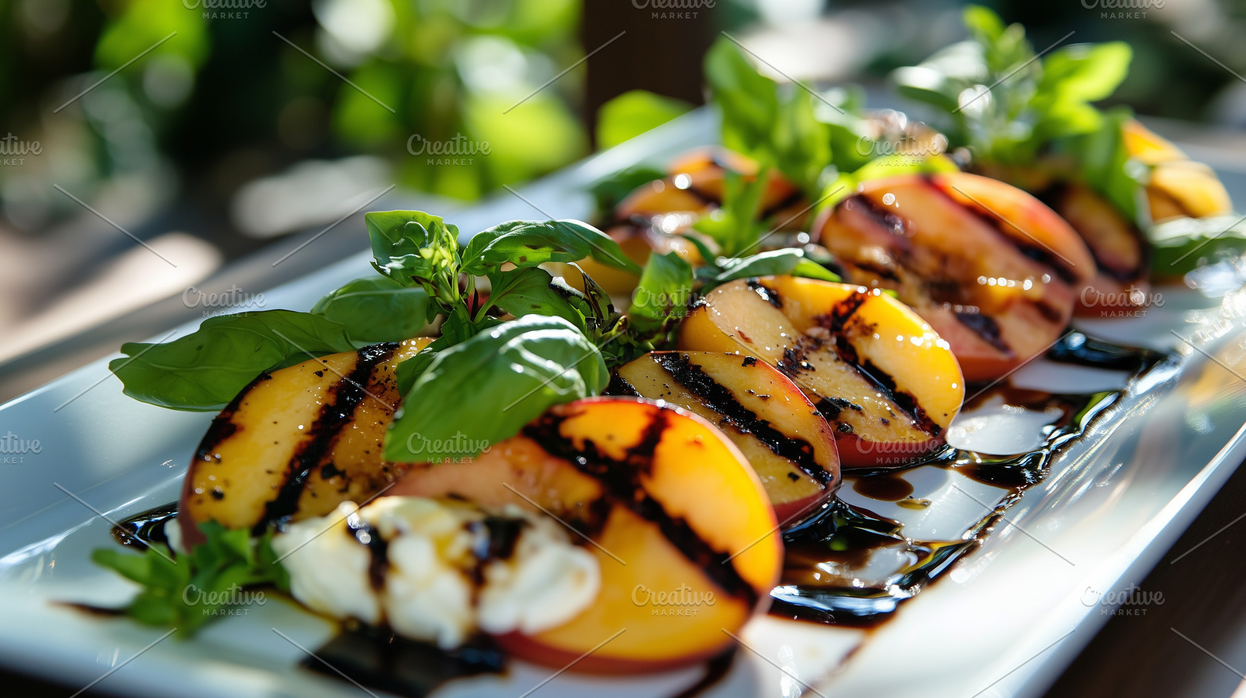 Grilled peach and burrata salad with, a Food & Drink Photo by MistyDay