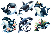 Watercolor Orca Clipart, an Illustration by Pixels.Craft (Thumbnail 3 of 7)