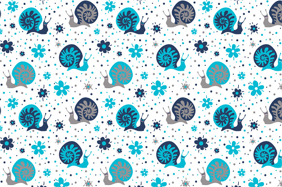 Seamless Pattern Blue Snails