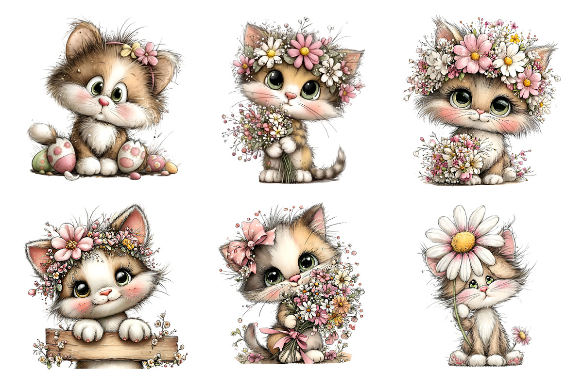 Whimsical Adorable Spring Cats Clipa, an Illustration by GatewayDesign (Photo 2 of 5)