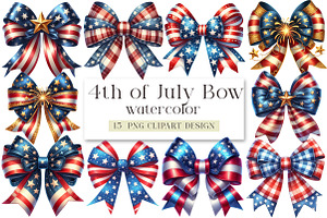 Watercolor 4th of July Bow Clipart, a Seasonal Illustration by DreamArtGraphic