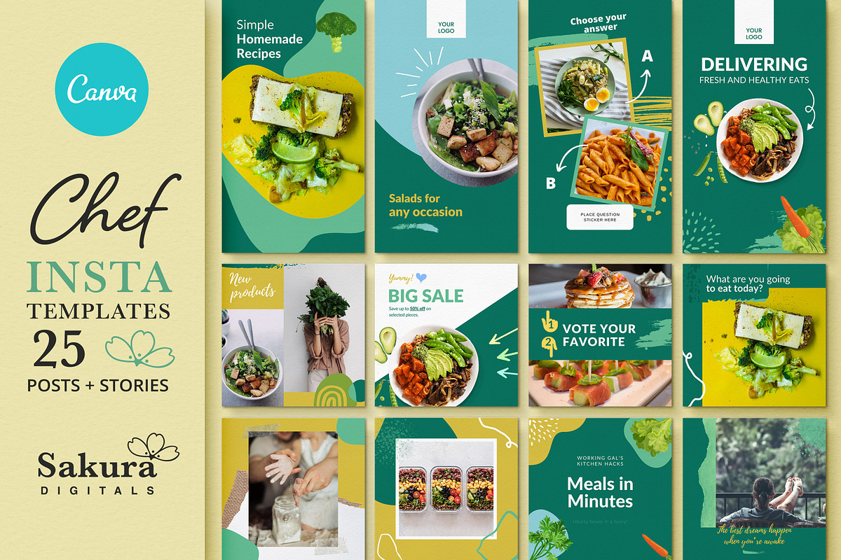 Chef Instagram Templates for Canva, a Social Media Template by Sakura Digitals (Photo 1 of 5)