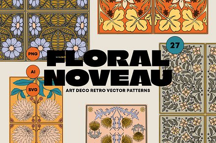 ArtDeco Floral Patterns, a Pattern Graphic by angelainthefields