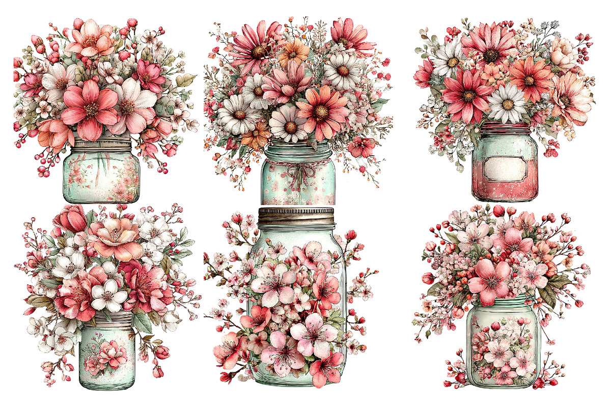 Spring flowers mason jar clipart, an Illustration by SinaCreation (Photo 3 of 11)