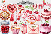 Watercolor Cherry Birthday Clipart, a Seasonal Illustration by Rose Art (Thumbnail 1 of 5)