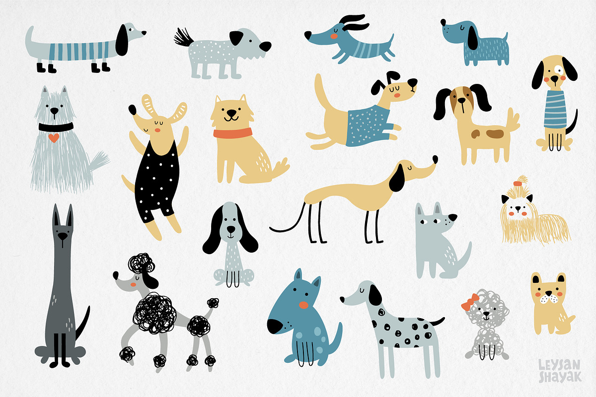 Cute dogs clipart collection, an Animal Illustration by Leysan Shayak (Photo 3 of 11)