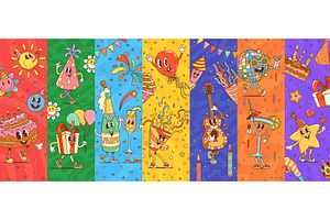 Cartoon groovy holiday characters, an Object Illustration by Vector Tradition