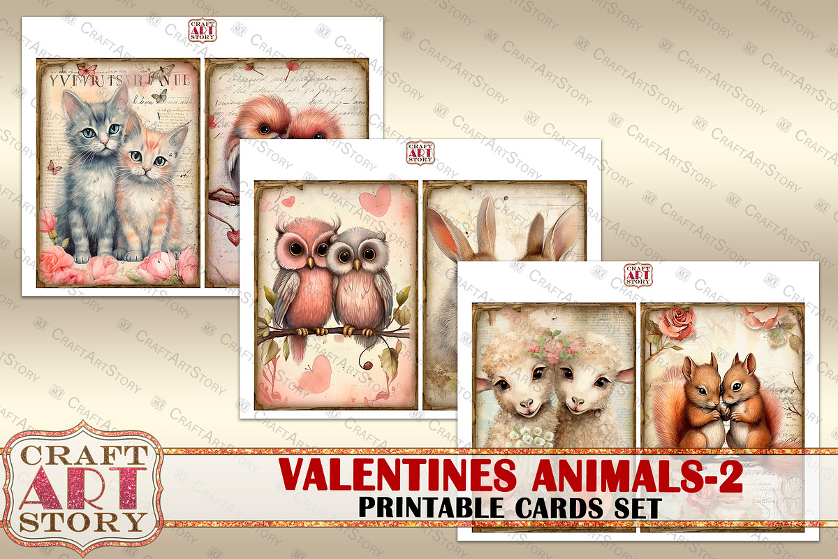 Valentines animals cards set-2, an Animal Illustration by CraftArtStory (Photo 2 of 7)