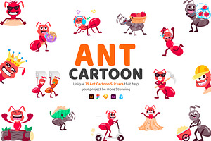 Ant Cartoon Stickers Pack, an Emoji Icon by Vectors Market