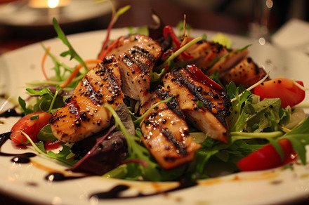 A grilled chicken salad served on a, a Photo by Iftikhar Alam