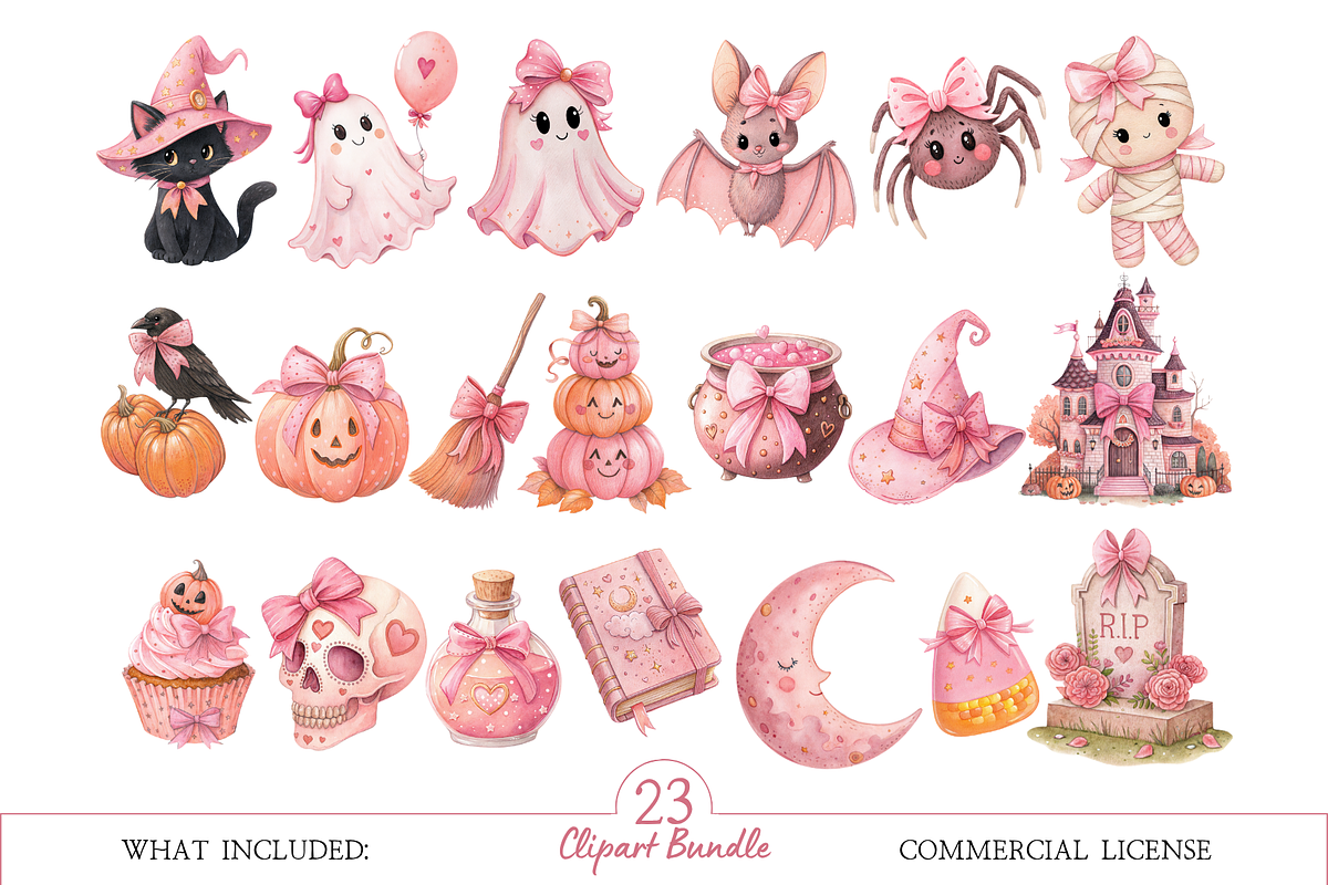 Pink Ghost Clipart Bundle, a Seasonal Illustration by MockupWizard (Photo 2 of 4)