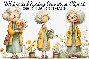 Whimsical Spring Grandma Clipart, a Seasonal Illustration by Canvas Craft