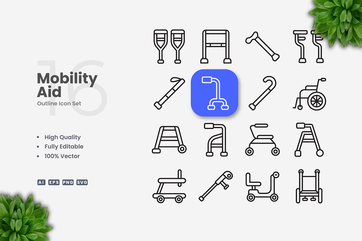 Mobility Aid Outline Icons, an Outline Icon by Upnowgraphic