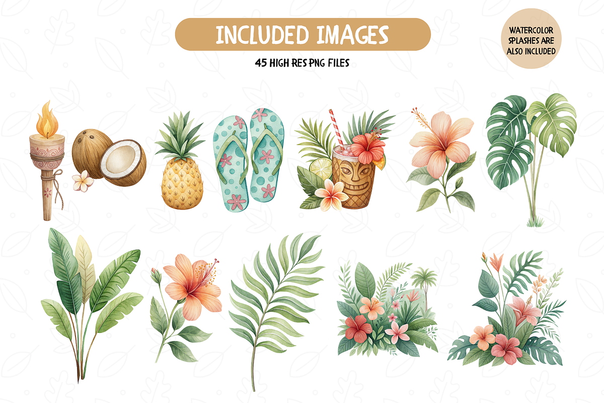 Watercolor Tropical Hawaii Clipart, an Illustration by TatiMockup (Photo 4 of 6)