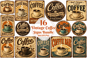 Vintage Coffee Signs Bundle PNG, a Seasonal Illustration by OK Design (Thumbnail 1 of 6)